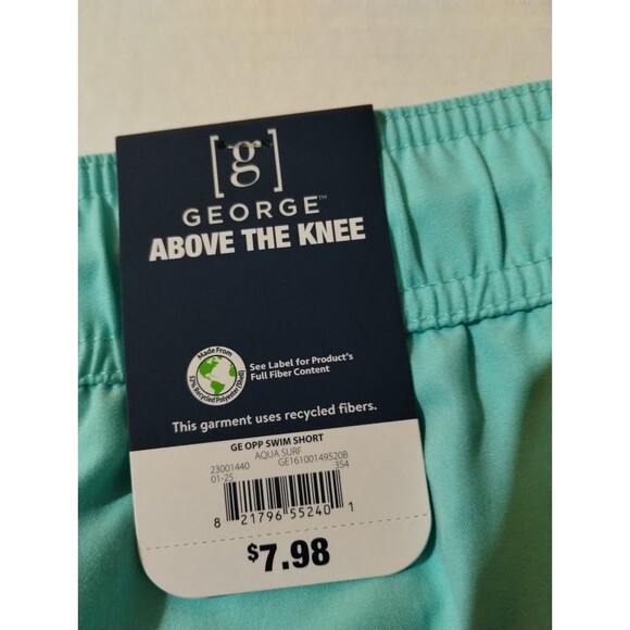 George Mens Aqua Blue Swim Shorts Trunks Above the Knee Elastic Waist 2XL - Picture 3 of 10